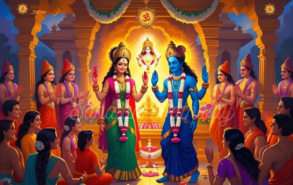 The Divine wedding ceremony of Goddess Lakshmi and Lord Vishnu