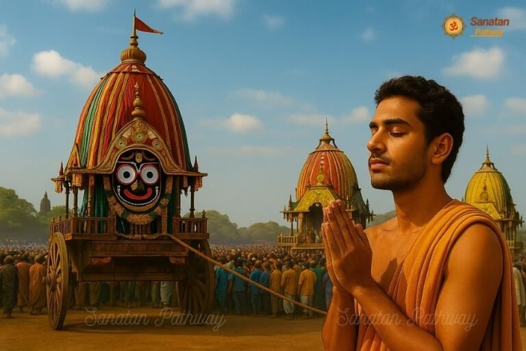 Salabega praying before Lord Jagannath's rath.