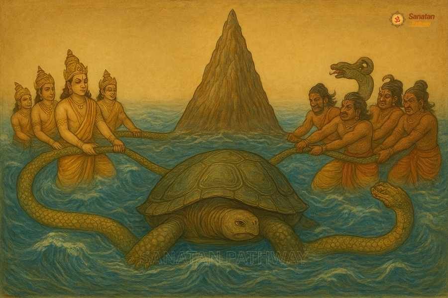 Kacchap (Kurma) Avatar of Lord Vishnu supporting mountain during Samudra Manthan