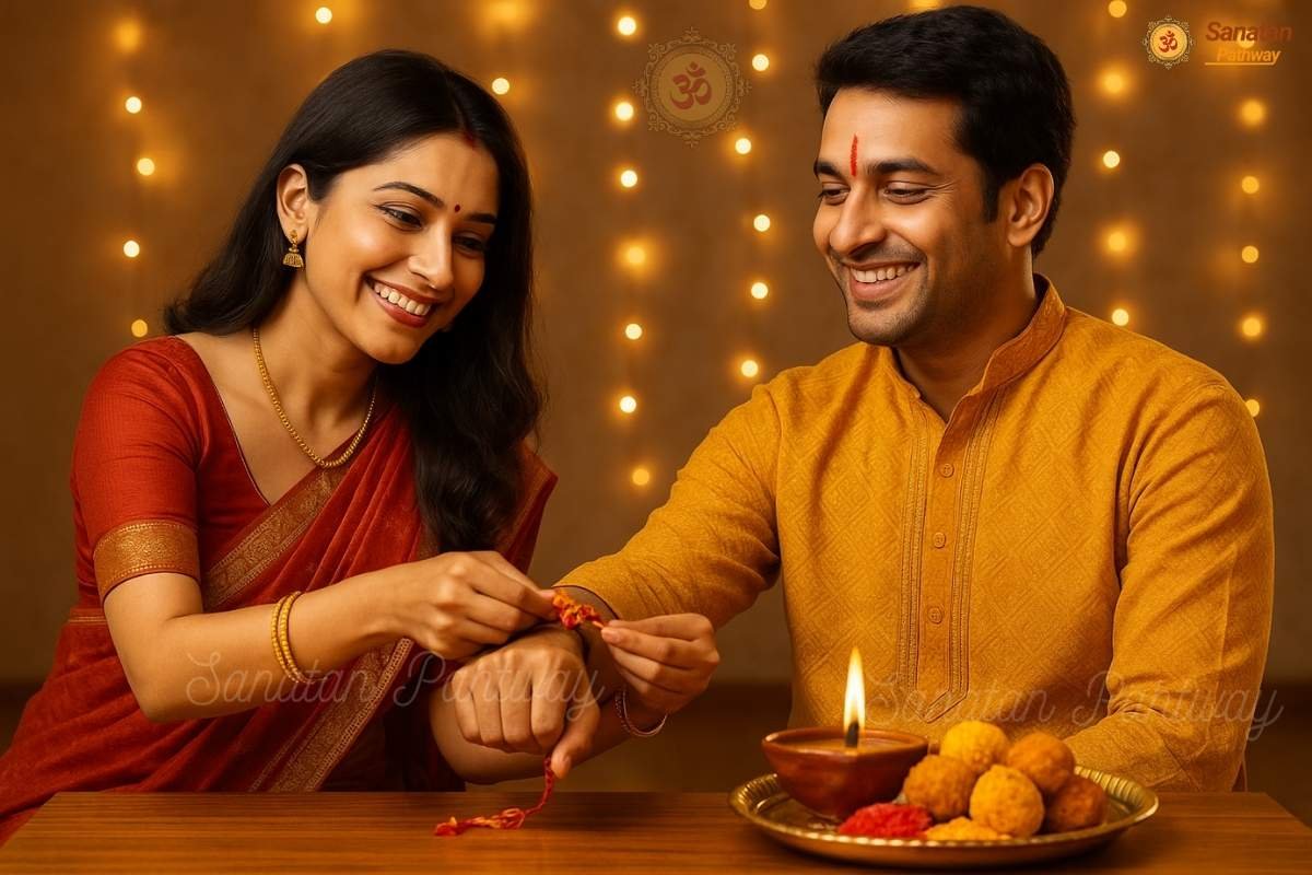 Sister tying Rakhi to brother on Raksha Bandhan 2025
