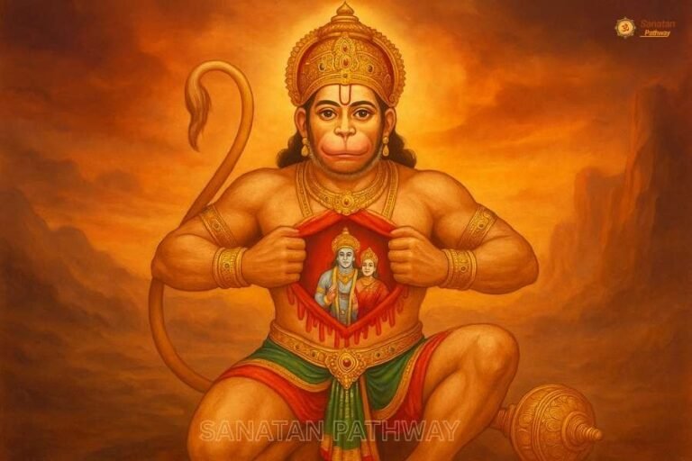 Lord Hanuman showing Shri Ram and Mata Sita in his heart, symbol of ultimate devotion