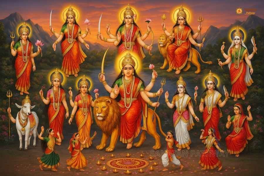 Nine forms of Goddess Durga illustration for Navratri