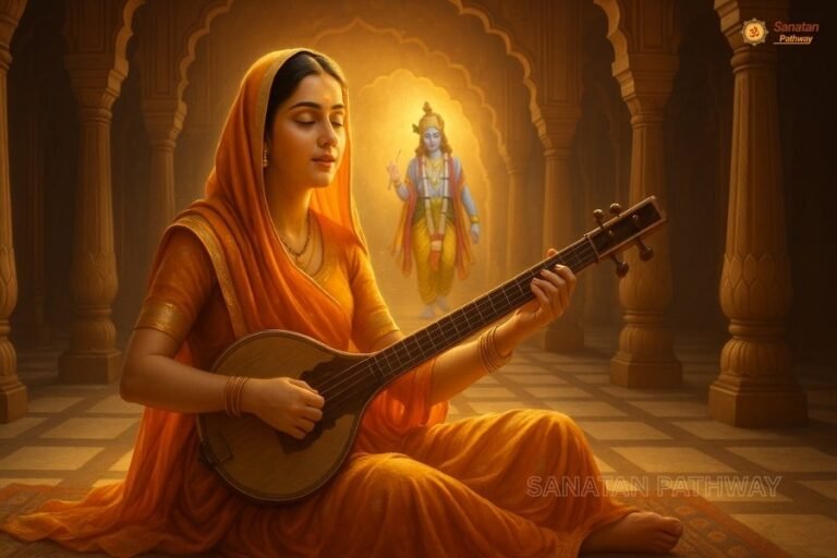 Devotion of Meerabai singing to Lord Krishna
